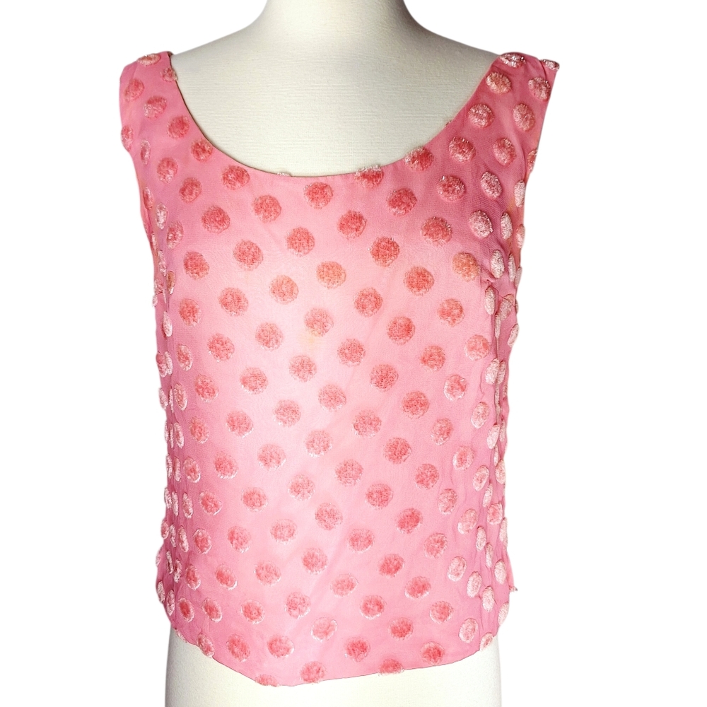 Vintage 50s Pink Metallic Fuzzy Polka Dot Tank Top Womens Medium *Flaws Pinup